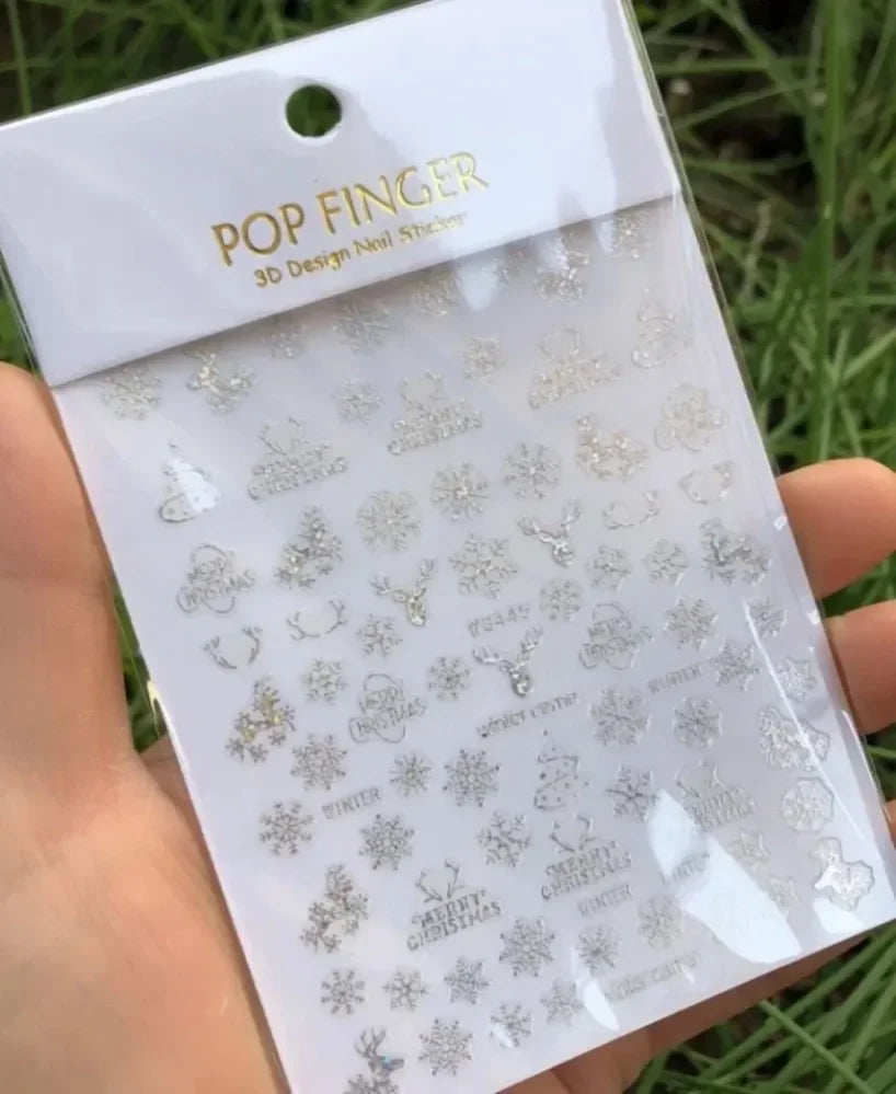 5D White Snowflakes Embossed Nail Art Stickers Winter Charm Decals Self Adhesive Christmas New Year Slider Decoration Manicure