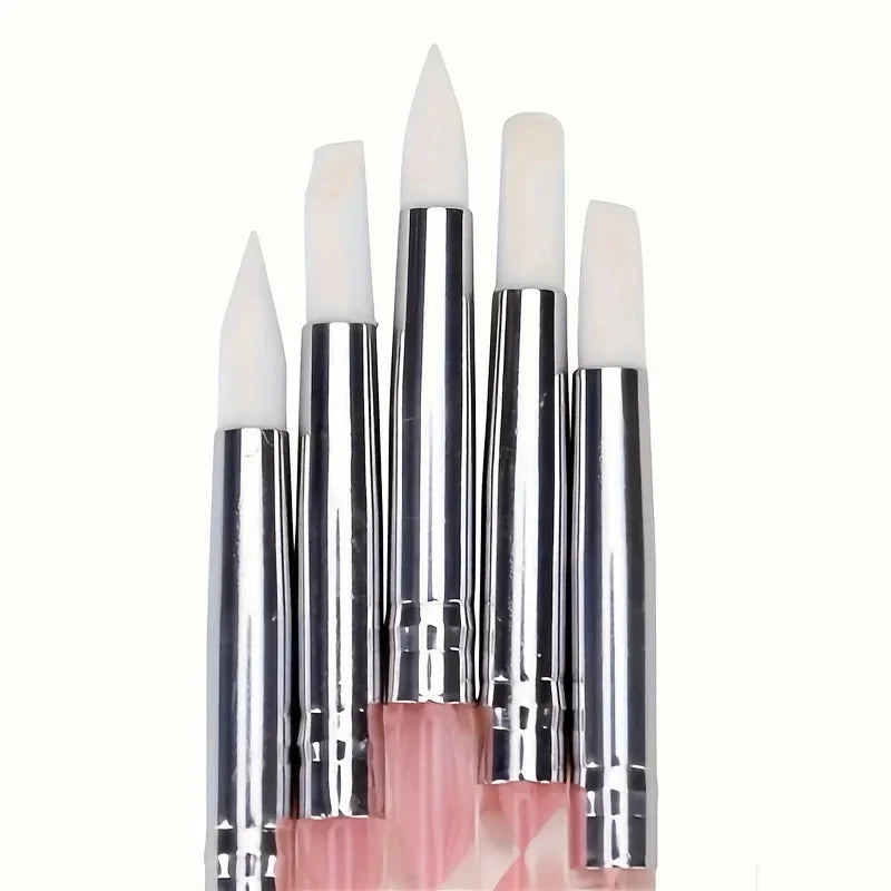 5pcs/Set Dual-end Nail Silicone Brushes Nail Art Dotting Pens Gel Polishable Carving Drawing Painting Tip Tools Nail Styling Pen