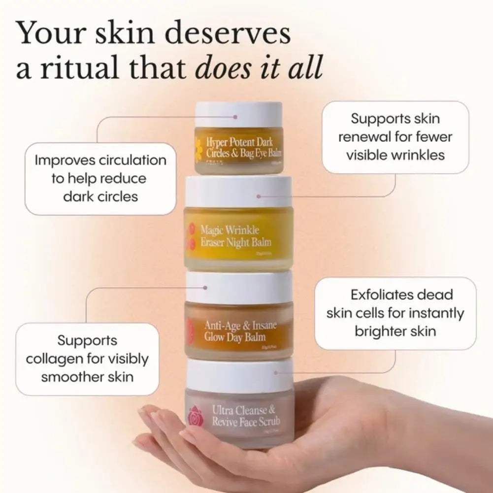 Froya Organics The Complete System For Mature Women's Skin Set Magic Wrinkle Eraser Night Balm Insane Glow Day Brand Cream Set