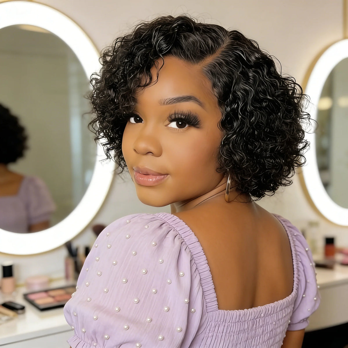 Curly Bob Wig Human Hair Deep Wave Lace Front Wigs 13x4 Short Pixie Wigs for Women Pre Plucked 180% density