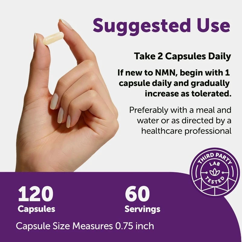 NMN Capsules 1000mg Per Serving with Resveratrol CoQ10 Vitamin C Vegan Formula Daily Wellness Supplement Clean Ingredients 120Ct