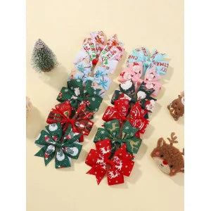 12Pcs Christmas Bow Hair Clips Set Printed Grosgrain Ribbon Pinwheel Bow Barrettes Little Girls Xmas Holiday Hair Accessories