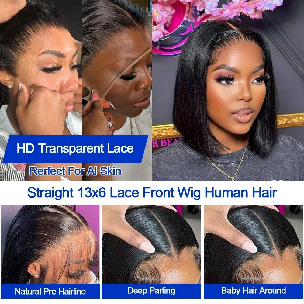 Straight Human Hair Bob Wigs 13x4 13x6 HD Lace Front 4x4 5x5 Pre Cut Closure Glueless Short Wig Pre Plucked Beginner Friendly for Women