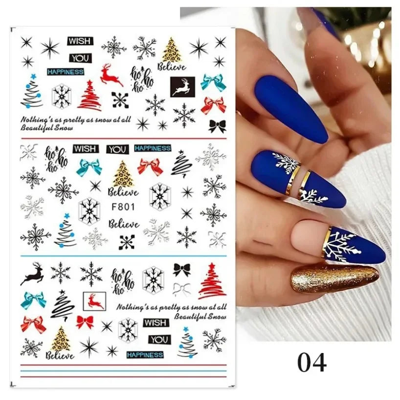 5D White Snowflakes Embossed Nail Art Stickers Winter Charm Decals Self Adhesive Christmas New Year Slider Decoration Manicure
