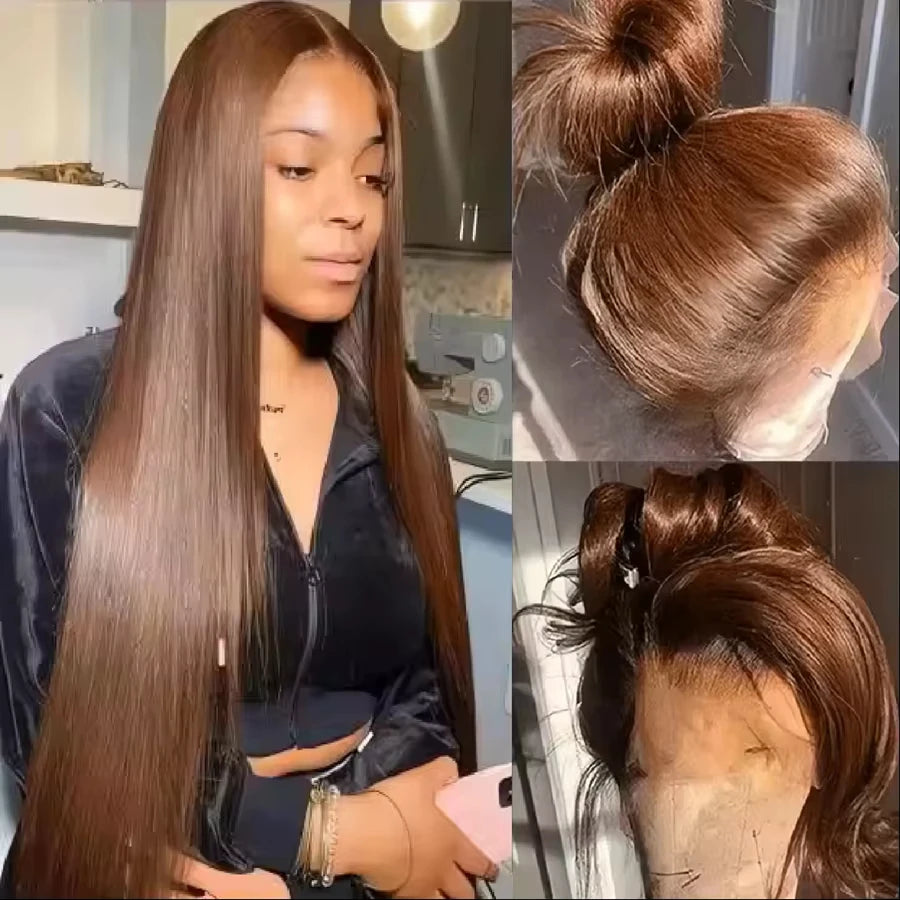 Hidden Invisible Strap 360 Full Hd Lace Glueless Wig Straight Chocolate Brown Lace Front Wigs Human Hair 360 Frontal Wig