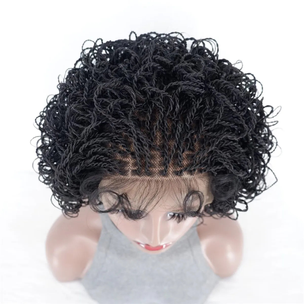12 Inch Short Bob Braided Micro Curly Twist Wig on 5x5 Frontal Lace HD Natural Looking Box Braided Hair for Women