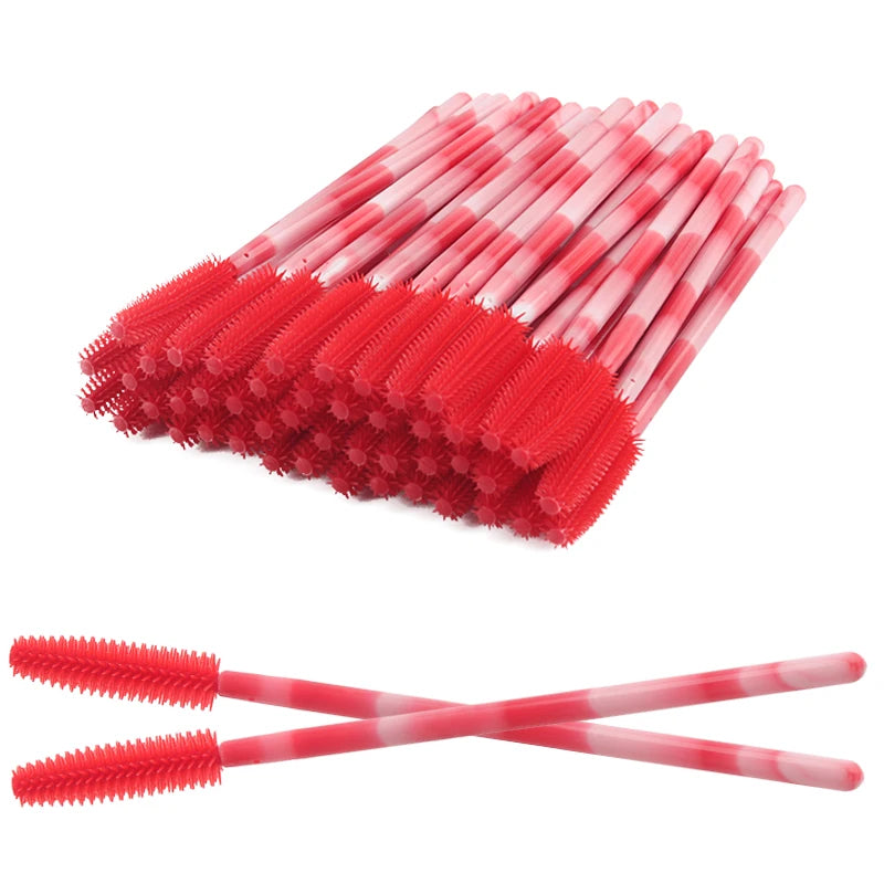 50Pcs Disposable Silicone Eyelash Brush Rainbow Eye Lash Makeup Brushes Mascara Wands Microbrush Eyelashes Extension Beauty Tool