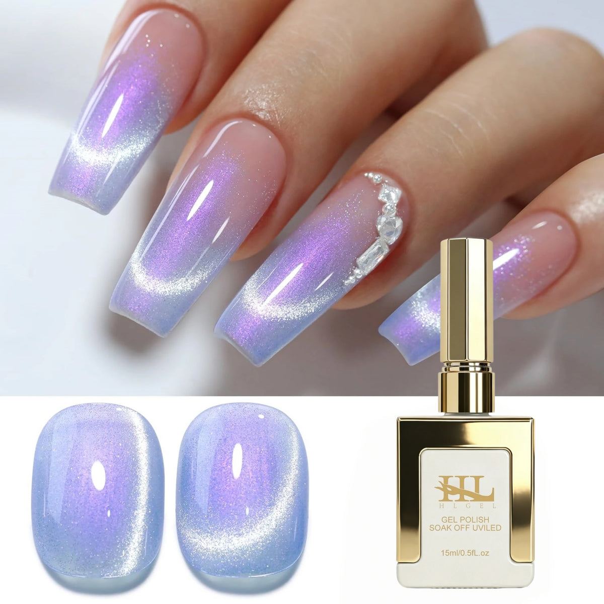 15ml Lavender Blue Aurora Cat Eye Gel Polish, UV LED Soak Off Magnetic Iridescent Shimmer Nail Gel for Christmas New Year Winter
