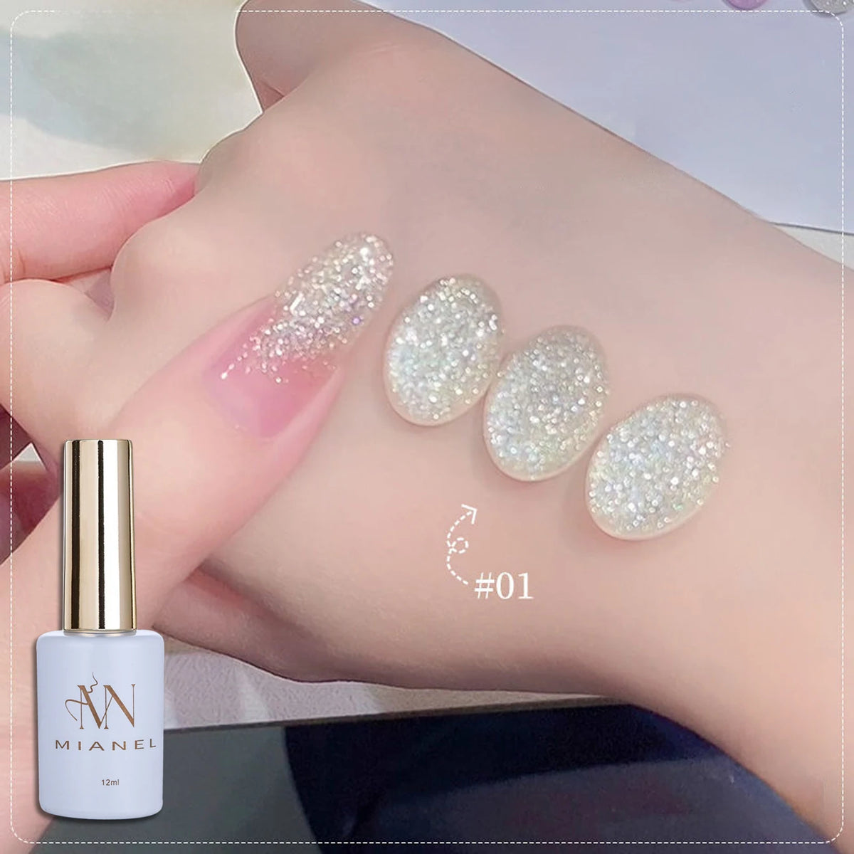 MN 1-9PCS Pink Blue White Green Color Series Gel Nail Polish With Strobe Glitter Brocade Diamond Gel Polish