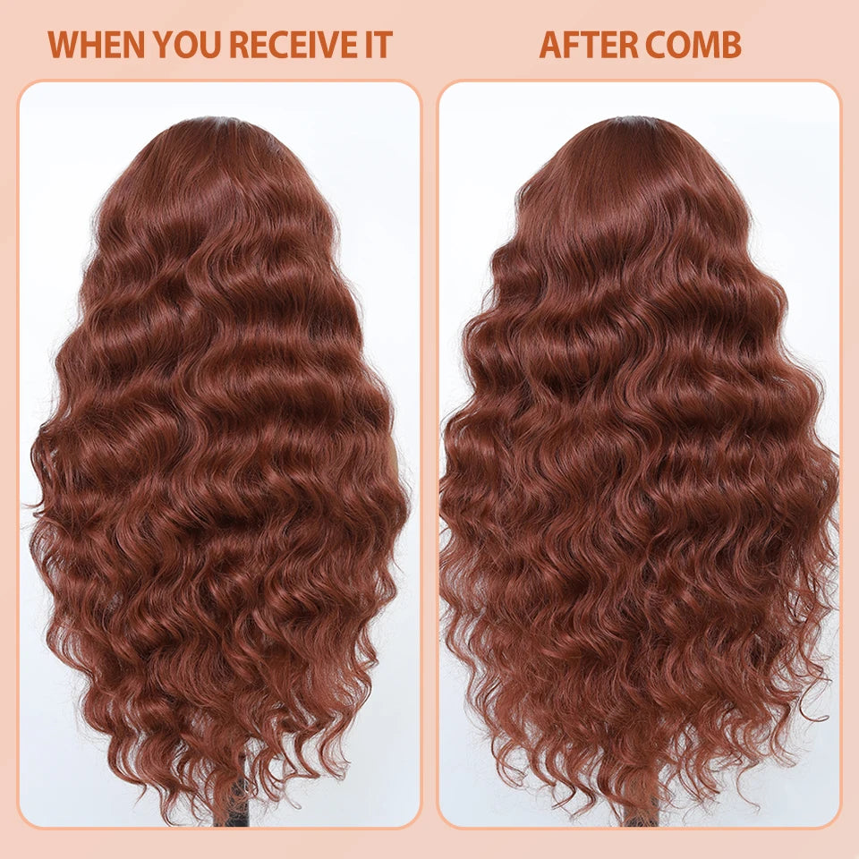 13x6 HD Synthetic Blend Lace Front Wig 30 Inch Long Deep Wavy Ombre Blonde Ginger for Afro Women Heat Resistant Cosplay Wig