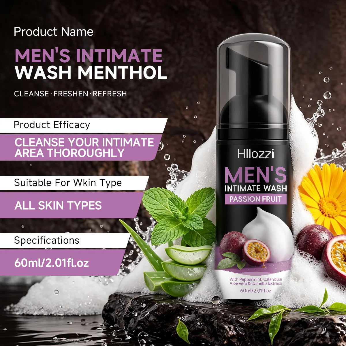 MEN'S INTIMATE WASH PASSION FRUIT，Long-lasting deodorizing men's wash foam, gentle cleanses and moisturizes, men's personal care