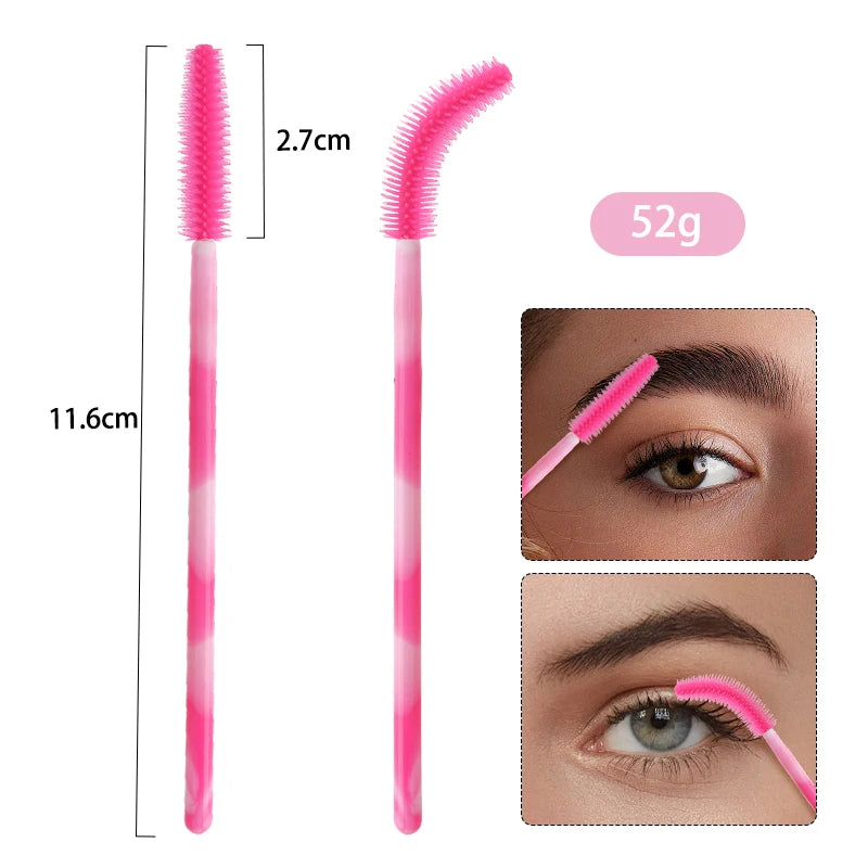 50Pcs Disposable Silicone Eyelash Brush Rainbow Eye Lash Makeup Brushes Mascara Wands Microbrush Eyelashes Extension Beauty Tool