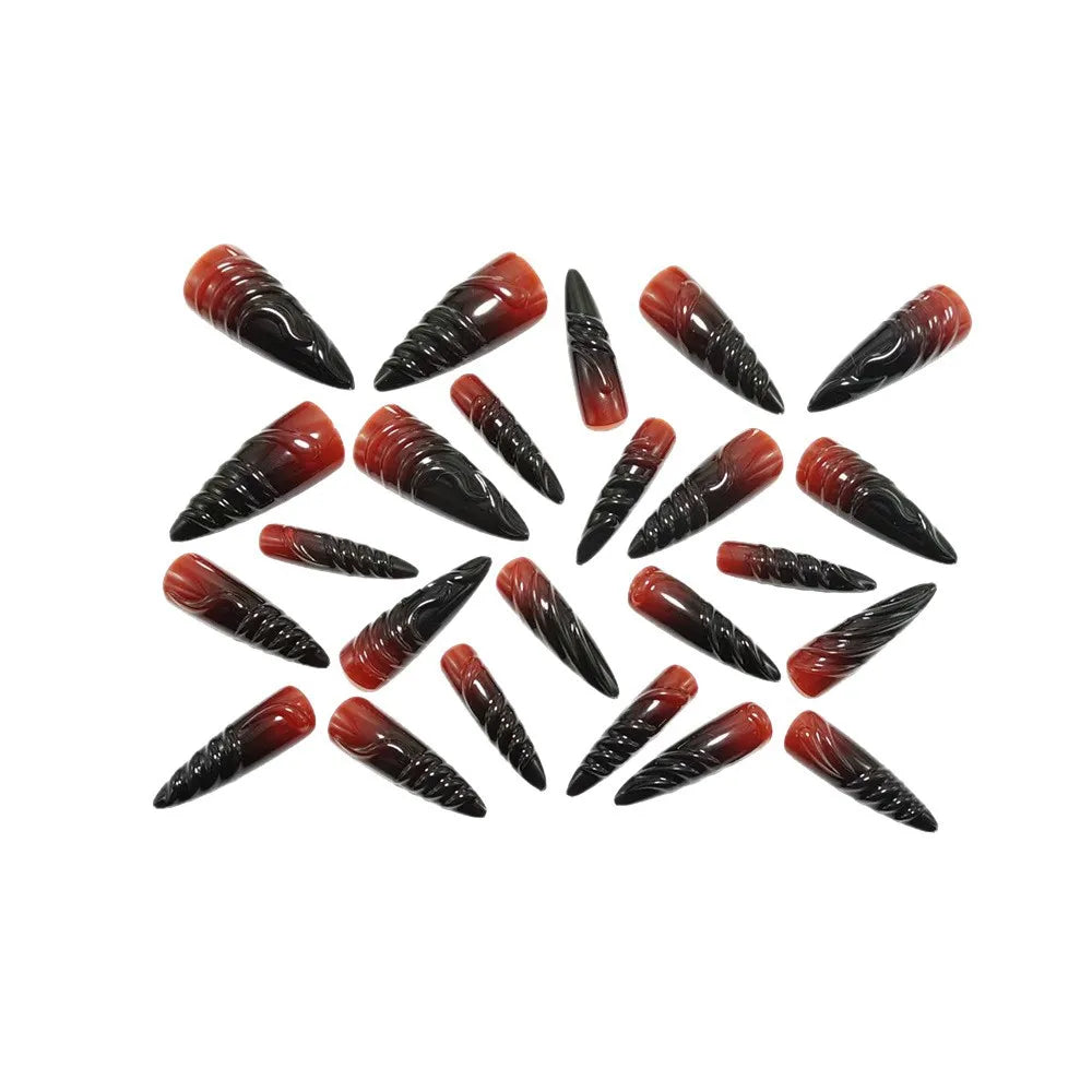 24pcs Halloween Black 3D Twisted Spiral Press On Nails Ombre Gradient Gothic Dark Fake Nail Long Stiletto False Nail for Women