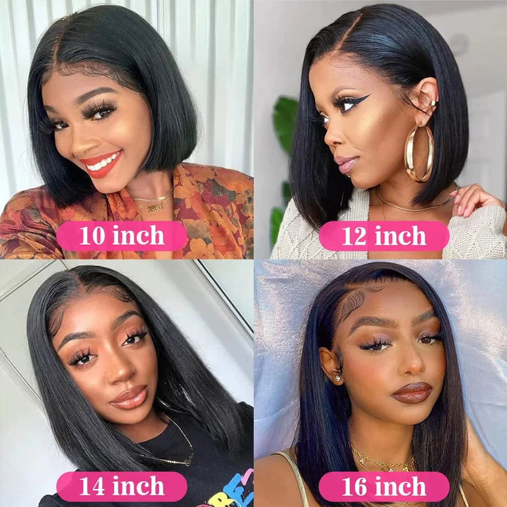 Wear and Go Glueless Bob Wig Human Hair Pre Plucked Pre Cut 215% Density 5x5 HD Transparent Lace Front Wigs Human Hair for Black Women Short Straight Bob Wigs No Glue Lace Closure Wigs for Beginners 10 Inch