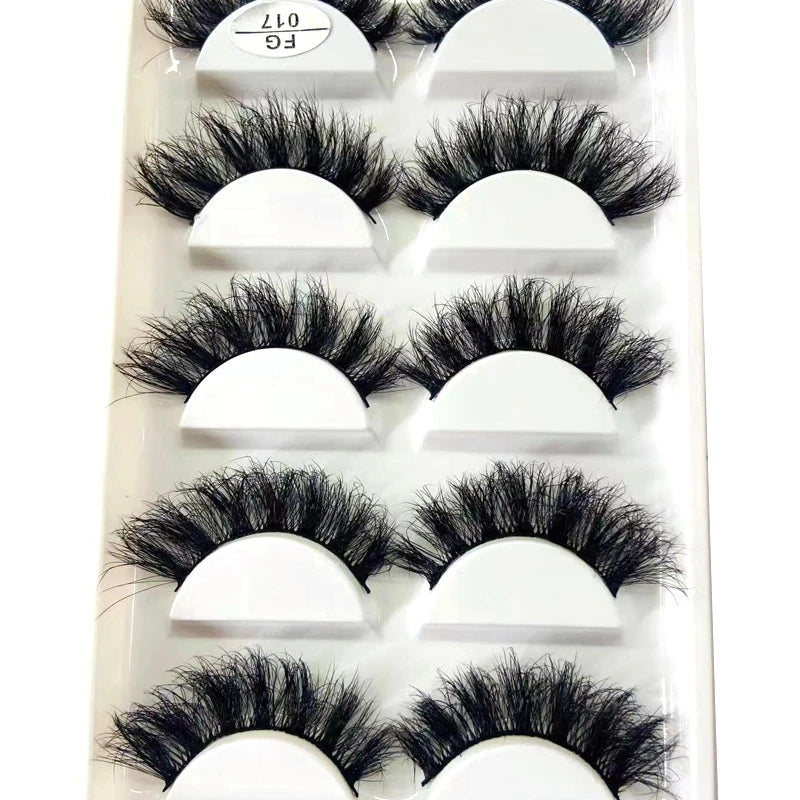 HBZGTLAD 5Pairs Handmade Mink Lashes Short False Eyelashes Dense Natural Long Messy Eye Lashes Reusable Stage Makeup Eyelashes