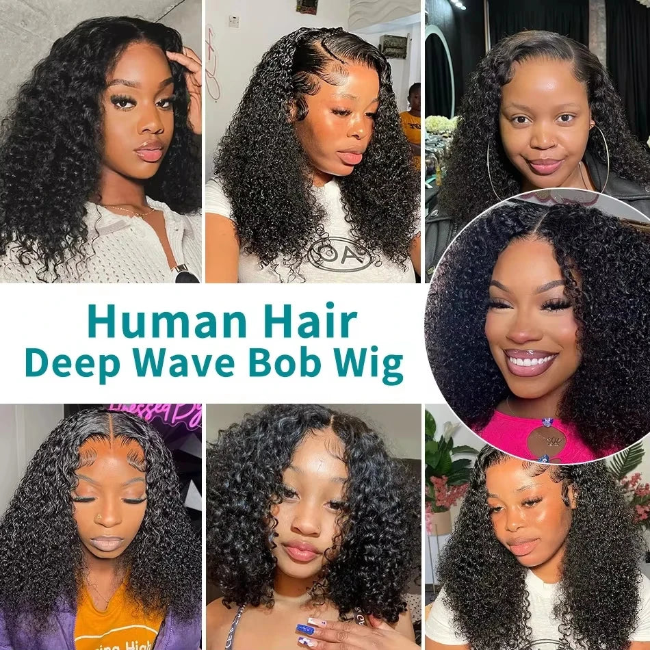 Short Bob Wig Curly Wigs Glueless Pre Plucked Human Hair Wigs Ready To Go 5X5 Pre Cut Wig 4X4 Deep Wave Closure Wigs For Women