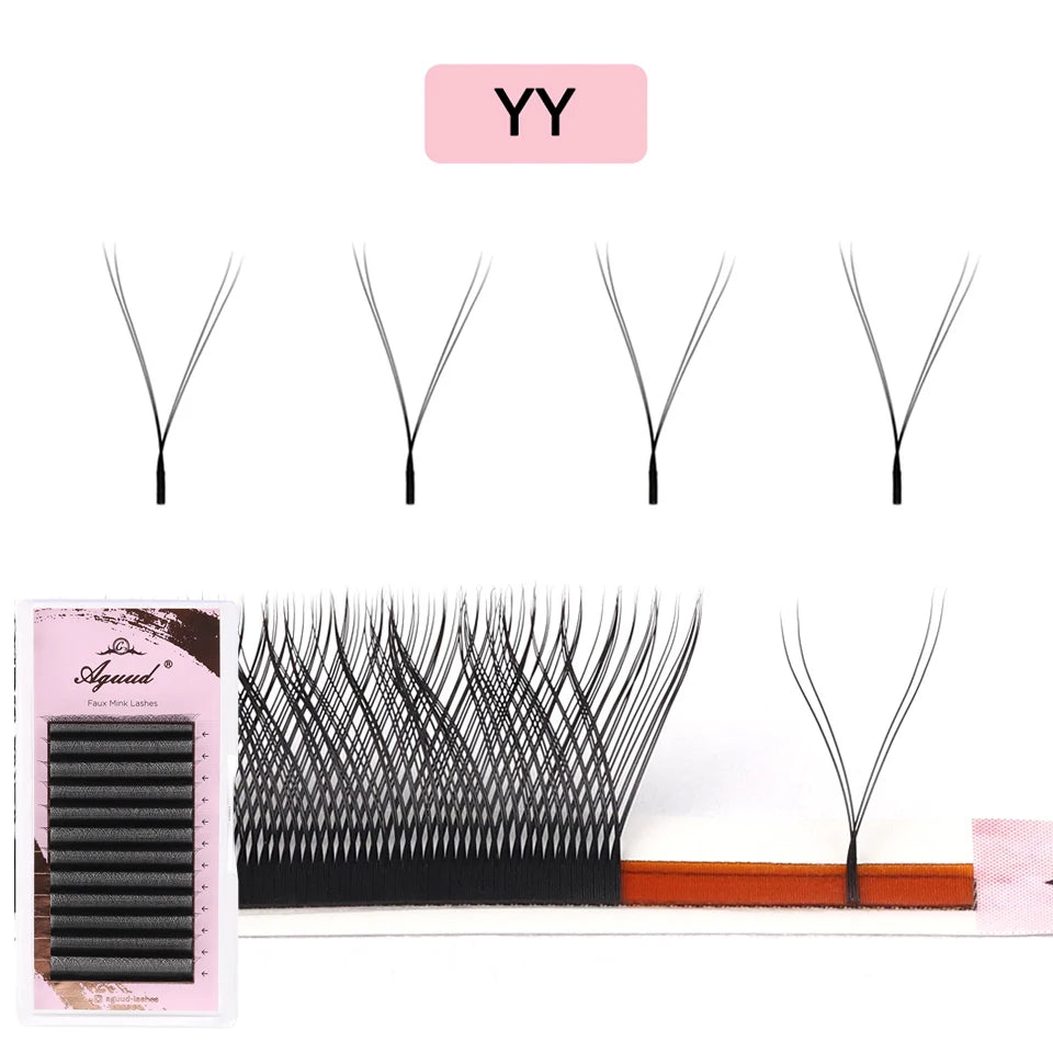 AGUUD 3D 4D Brown Premade Bloom Fans Lashes YY 5D-W Shaped Fairy Clover Volume Eyelash Extensions Soft Brown Fairy Clover Lashes