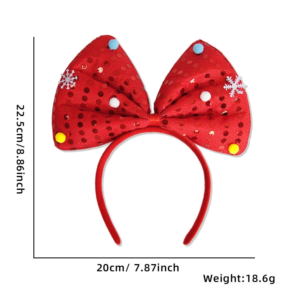 New Christmas Headband Sequins Bow Tie Hair Band Children's Hair Accessories Holiday Gift Dress Headwear Party Supplies