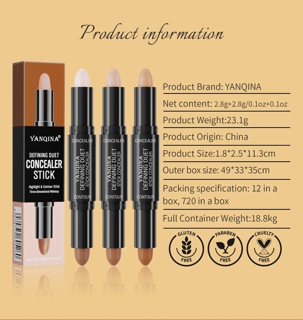 Contour Stick Duo, Double-Ended Highlight and Shadow Cream, Waterproof Full Coverage Concealer, Natural Finish Makeup for All Sk