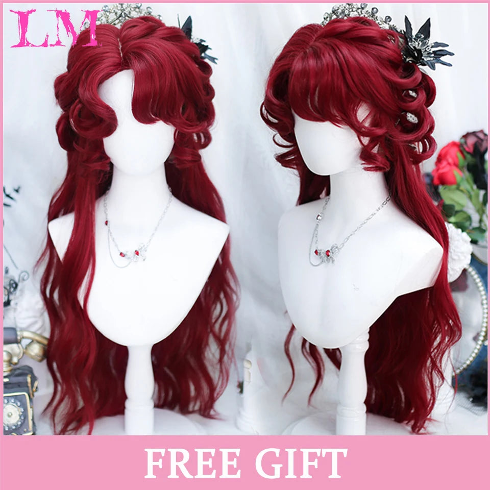 LM Light Blonde Wave Hair Wig Synthetic Long Wavy Wigs with Bangs for Women Cosplay Natural High Temperature Fiber