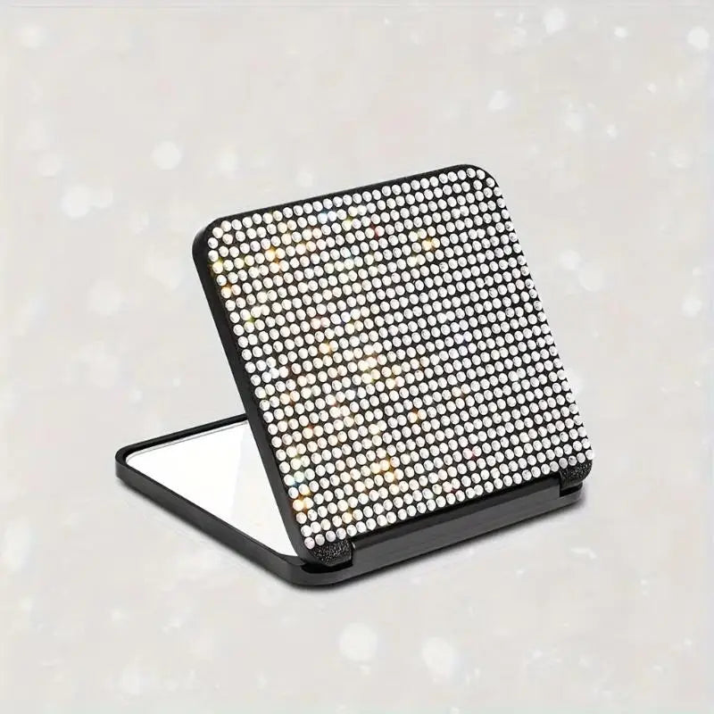 Rhinestone Compact Makeup Mirror Double Sided Foldable Portable HD Reflection for Daily Makeup Touch Up Travel Gift