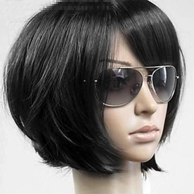 HAIRJOY  Synthetic Hair  Women Short  Straight Brown  Wigs Side Bang