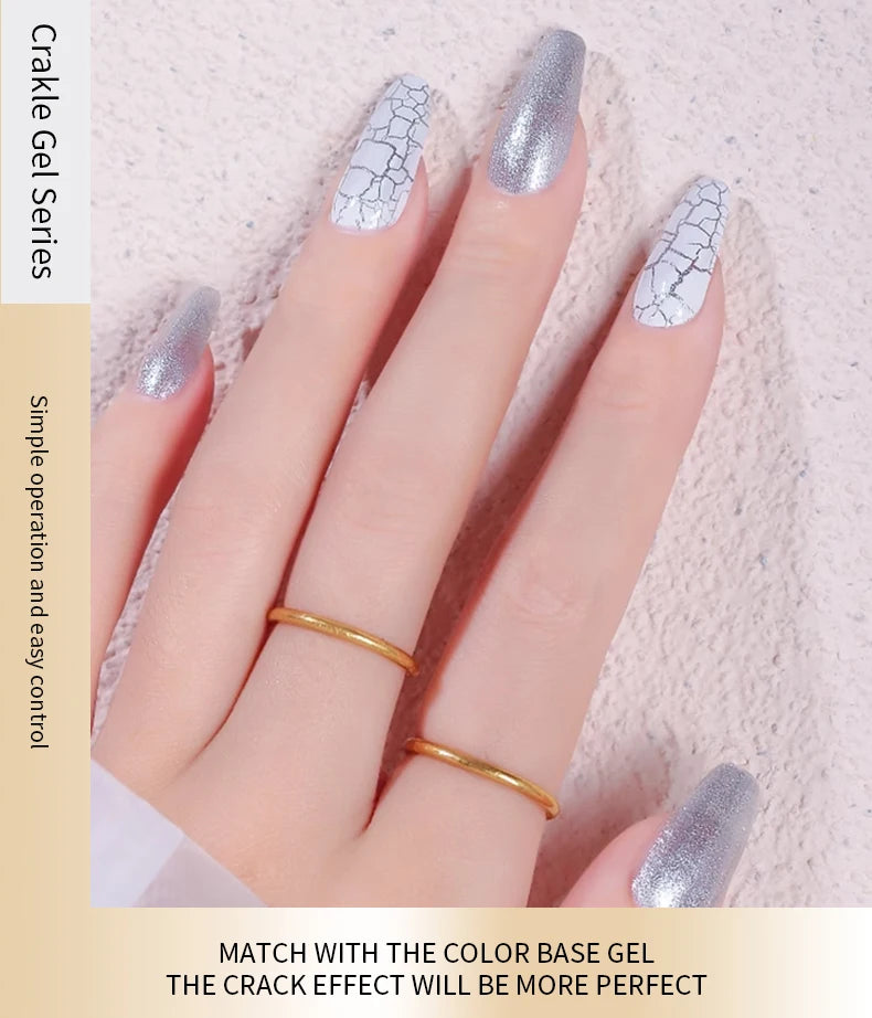 RSNAIL Crackle Gel Nail Polish Natural Dry DIY Nail Art Cracking Gel Polish Crackle Black White Gel Soak Off Varnish Design 10g