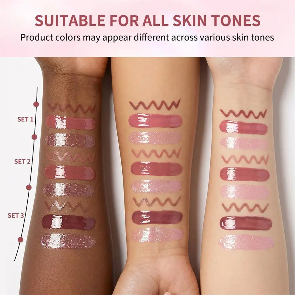 Christmas Gift For Women Lip Makeup Set 3Pcs Lip Cosmetic Kit Heart Shape Plumper Lip Gloss Lip Line Longwear Hydratin