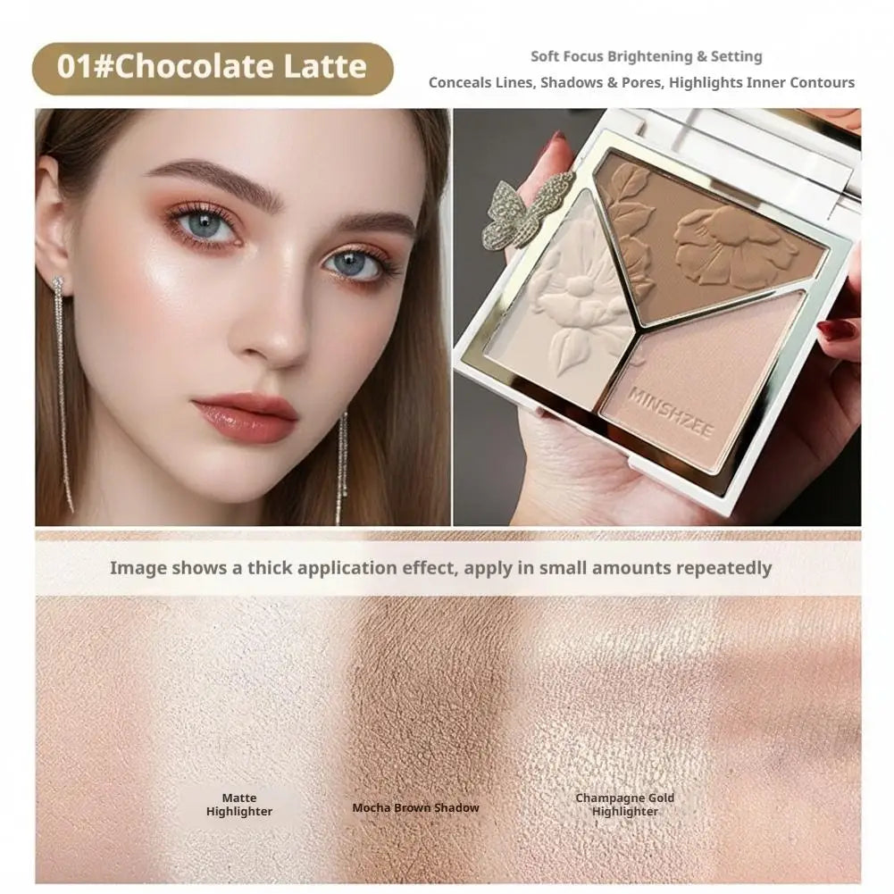 3 colors Highlight Matte Fine Glitter blusher three-color palette Silhouette Nose Shadow Makeup Palettes Face Brightening