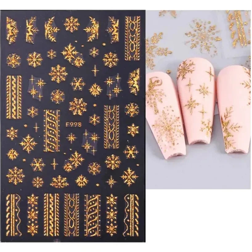 5D White Snowflakes Embossed Nail Art Stickers Winter Charm Decals Self Adhesive Christmas New Year Slider Decoration Manicure