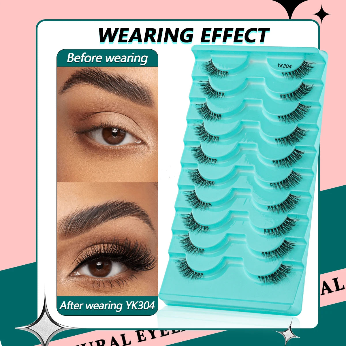 6/10 Pairs Half Lashes 3D Mink Lashes Faux Mink Fluffy Lash Soft Full Thick Wispy Eyelash Dramatic False Eyelashes Makeup