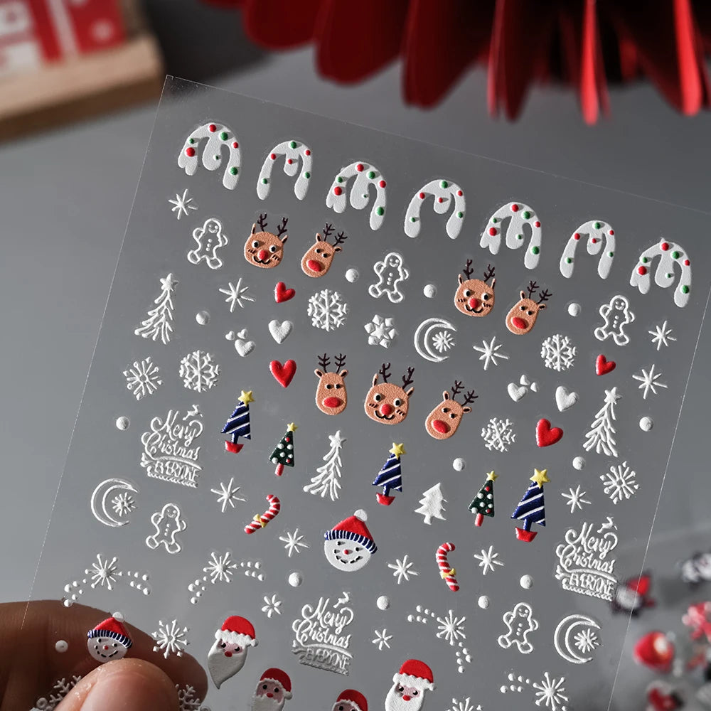 1sheet 5D Holly Berries Christmas Nail Declas Cute Polka Dots Christmas Trees Nail Stickers Gingerbread Man Snowflake Manicure