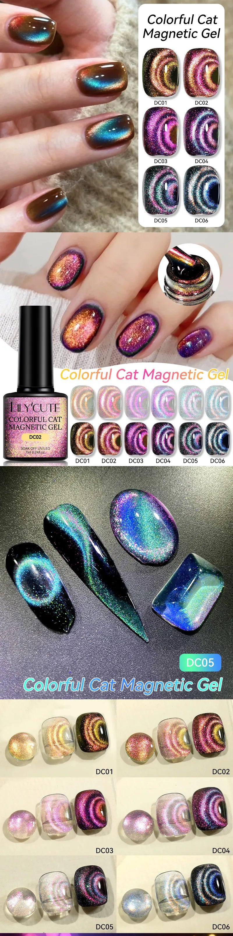 LILYCUTE 7ml Colorful Cat Magnetic Nail Gel Polish Chameleon 9D Glitter Soak Off UV LED Eye Gel Nail Art Varnish
