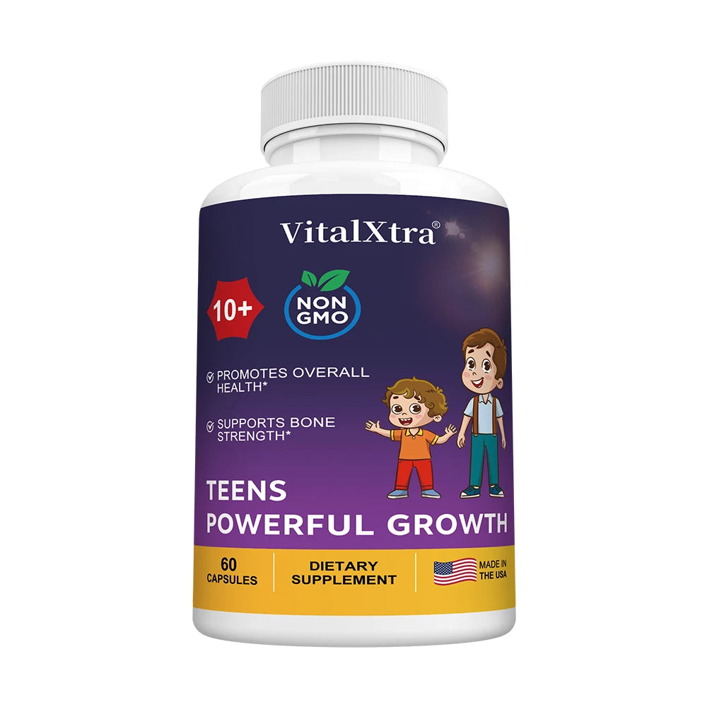 TEENS POWERFUL GROWTH Supplements Capsules, Containing Vitamin D3 + K2, Calcium, To Strengthen Bones and Enhance Immunity