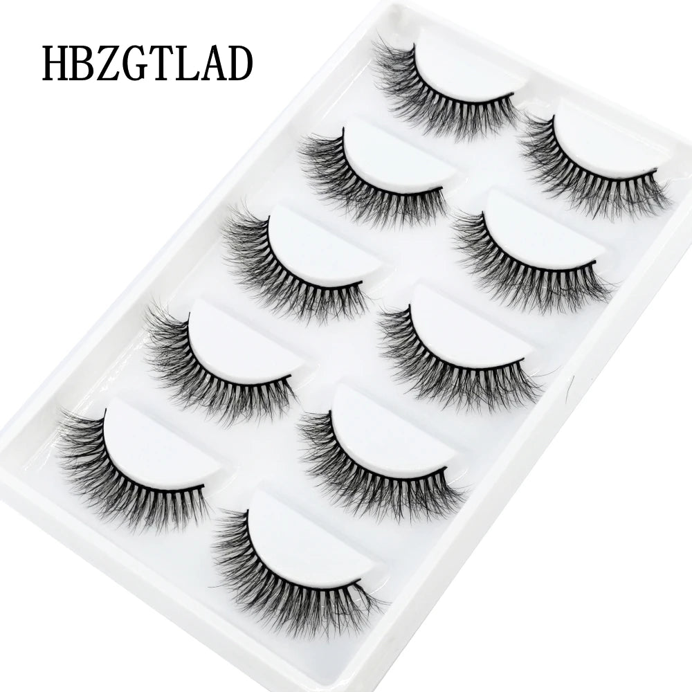HBZGTLAD 5Pairs Handmade Mink Lashes Short False Eyelashes Dense Natural Long Messy Eye Lashes Reusable Stage Makeup Eyelashes