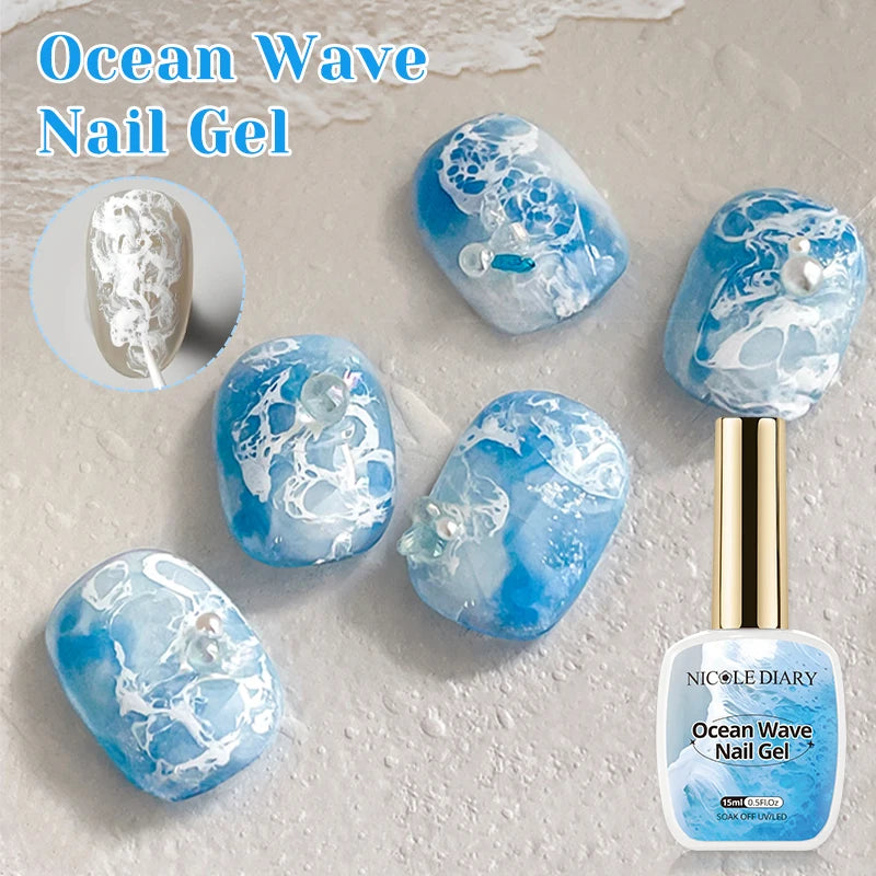 NICOLE DAIRY 15ml Bubble Ocean Wave Gel White Gel Nail Polish Summer Nail Poke Varnish UV LED Soak Off Gel For Nail Art Manicure