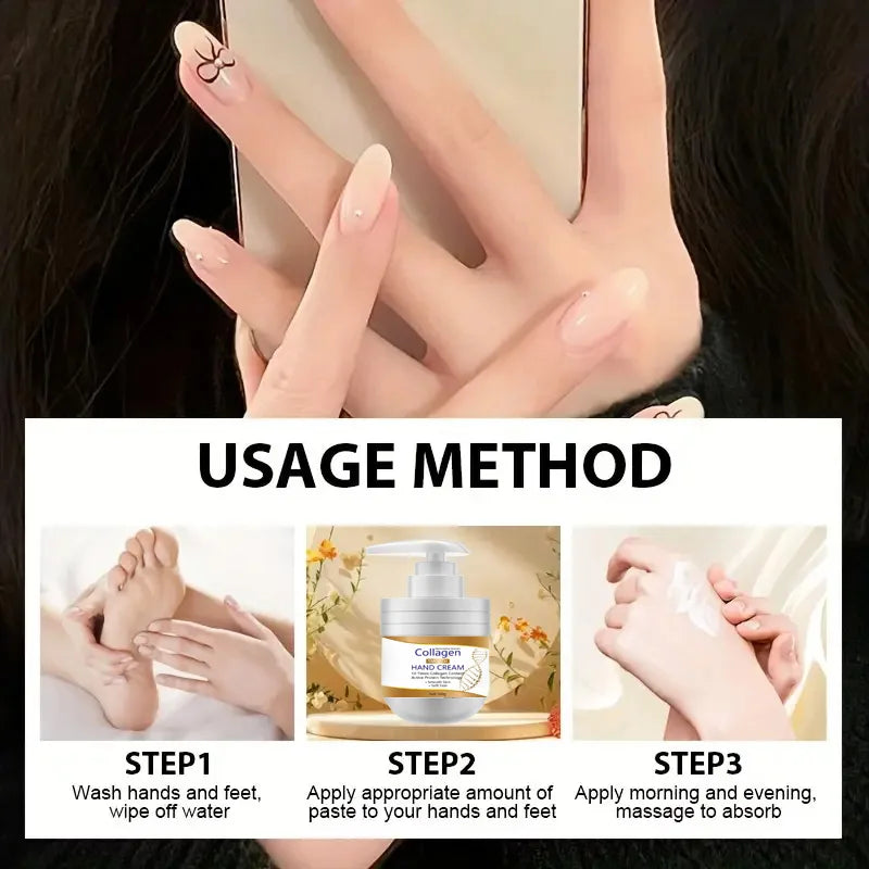 Collagen Hand and Foot Cream, Suitable for Hands and Feet, Skin Care, Hand and Foot Care, Restores Your Soft and Supple Hands and Feet, Refreshing for Summer