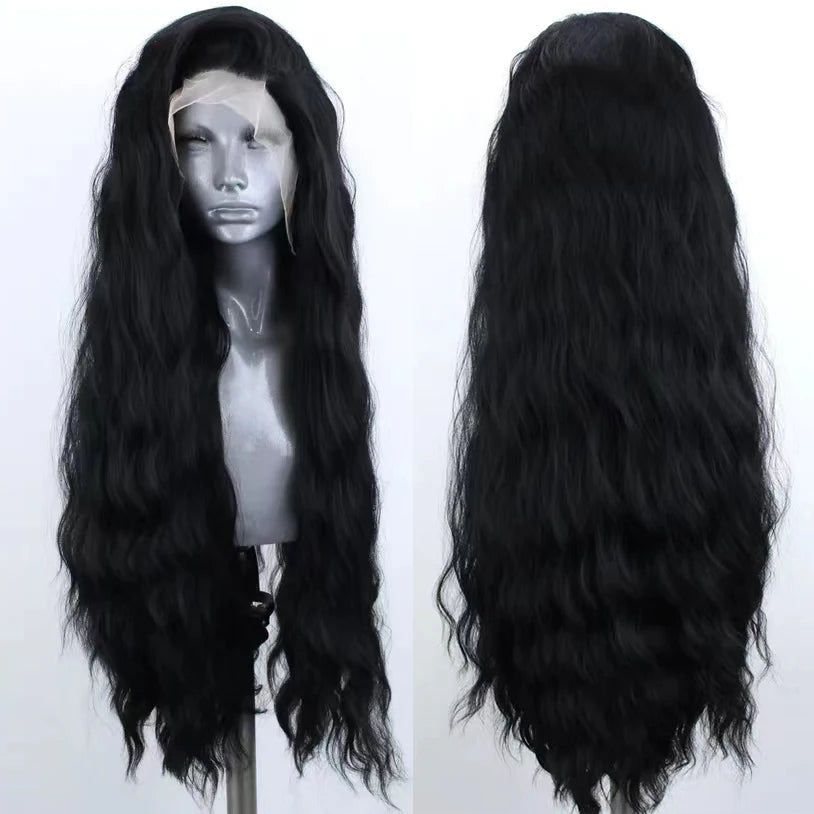 AIMEYA Platinum Wigs for Women Mix Blonde Synthetic Lace Front Wig Black Long Natural Wave Synthetic Hair Wig Daily Use Cosplay