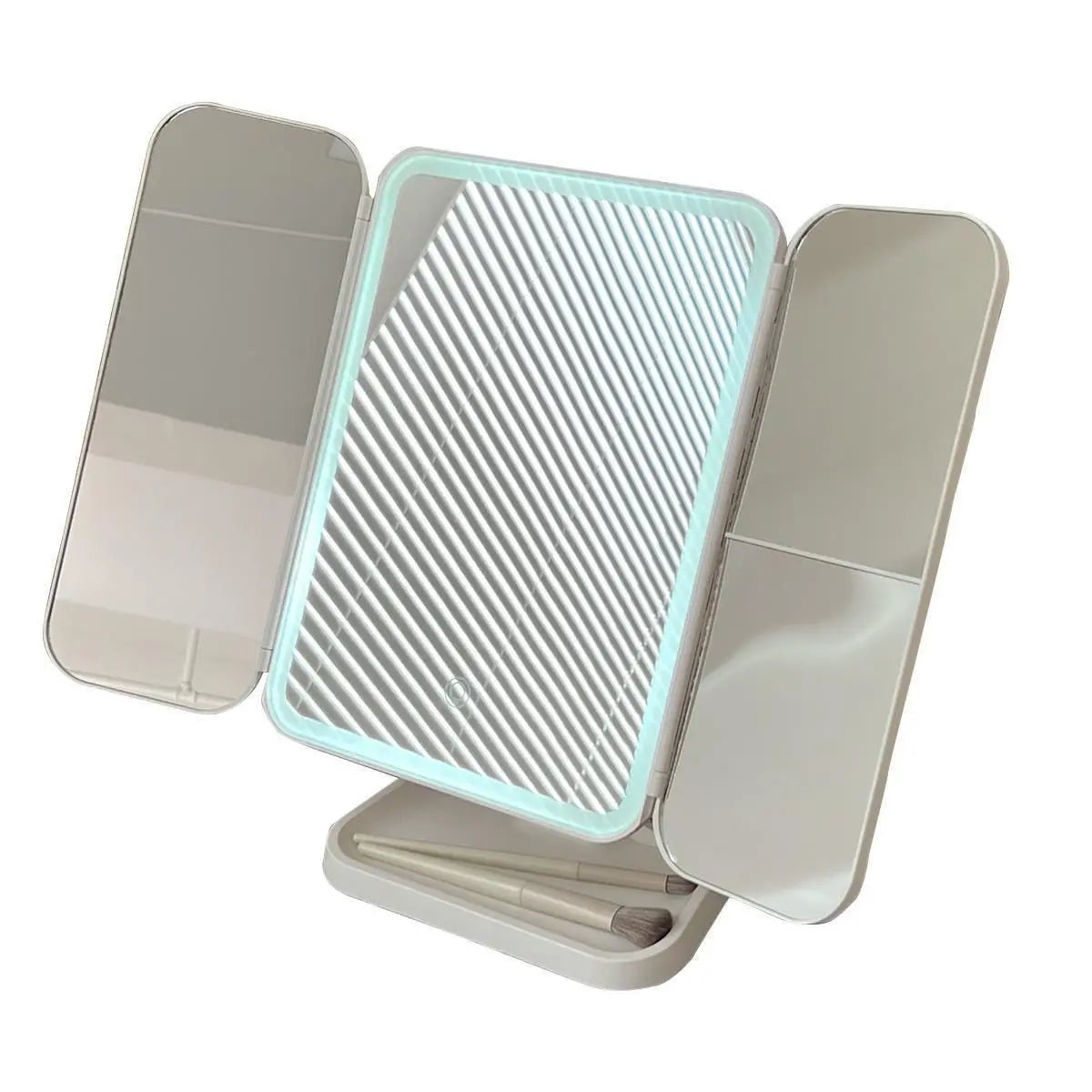 LED Makeup Mirror Desktop with Light, Ins style，Three-sided Folding, Dormitory Desktop, Beauty and Bedroom Dressing Mirror，