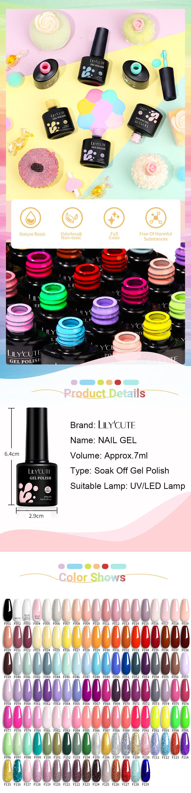 LILYCUTE 7ml Macaron Gel Nail Polish Pink Purple Green Series Soak Off Manicure Nail Gel Varnish Semi Permanent UV Gel Nail Art