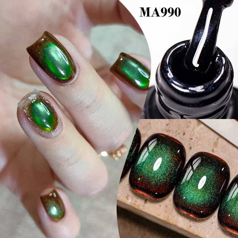 MEET ACROSS 7ml Autumn Dark Color Cat Magnetic Gel Nail Polish Glass Beads Cat Eye Gel With Glitter Nail Art Christmas Nails
