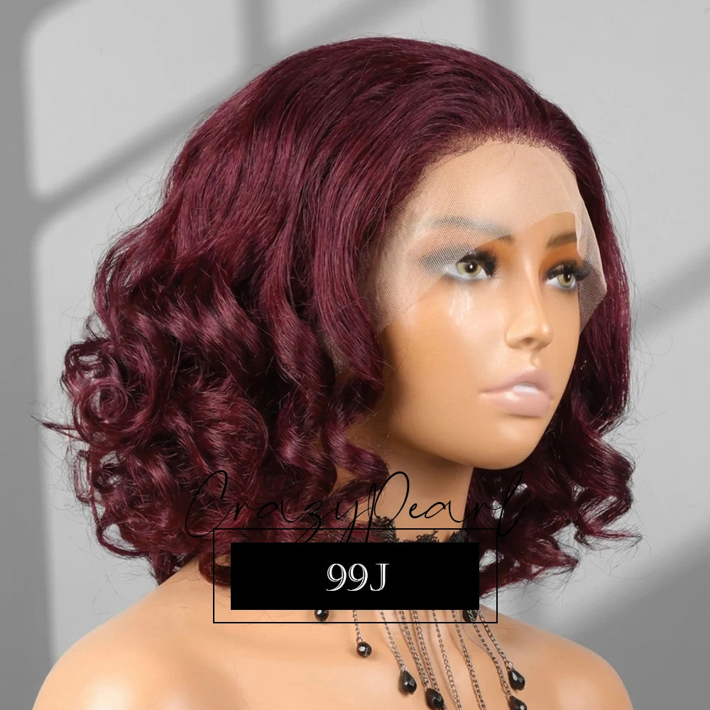 Short Bob Wig Human Hair 180% Density Glueless Lace Closure Wigs for Black Women Body Wave 13X4 Lace Front Wig Loose Wave Culry