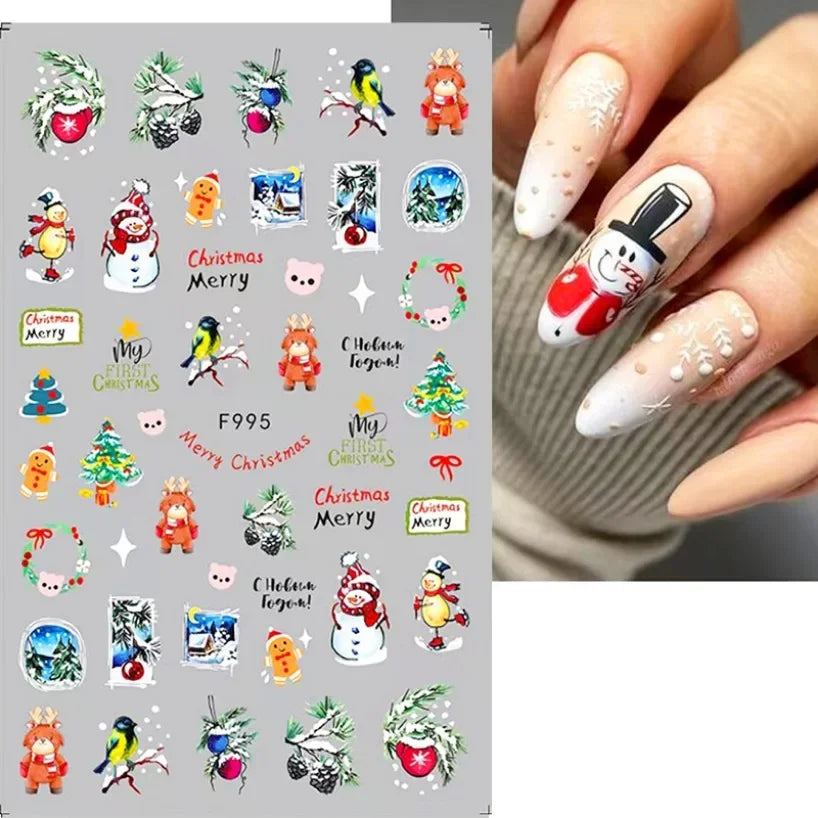 5D White Snowflakes Embossed Nail Art Stickers Winter Charm Decals Self Adhesive Christmas New Year Slider Decoration Manicure