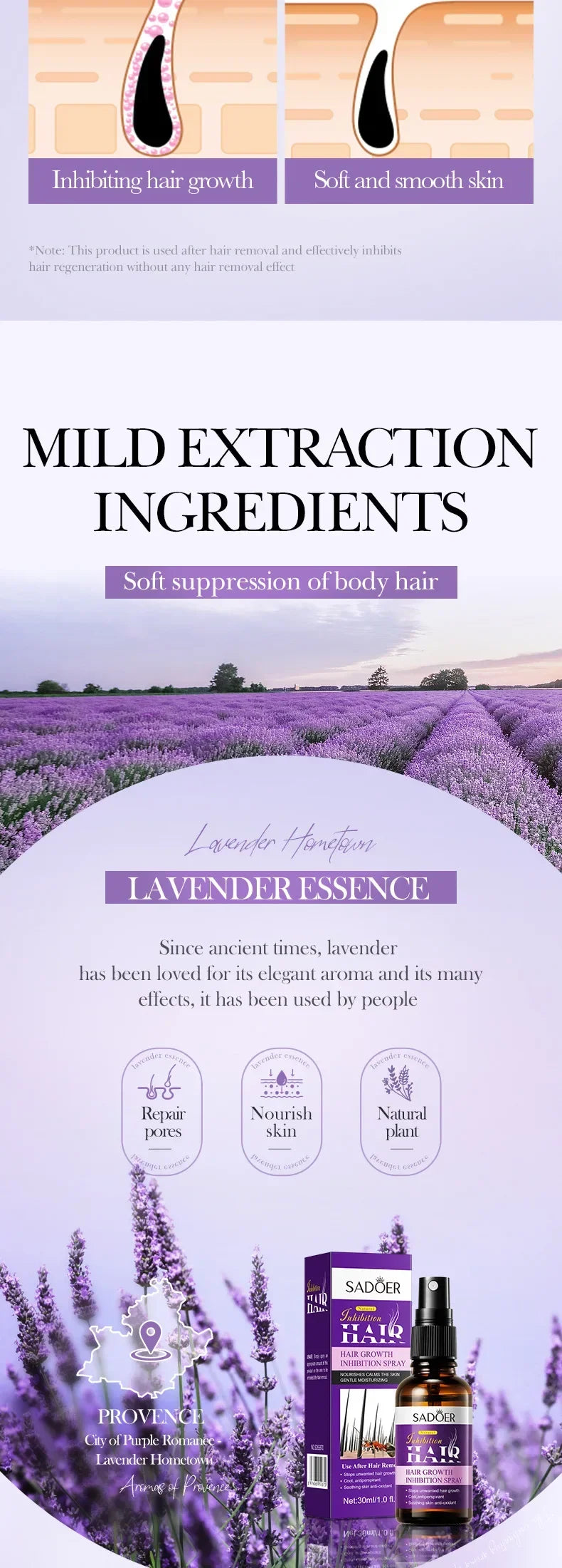 Hair Inhibition Serum Spray Painless Permanent Depilatory Cream Slow Hair Regrowth Full Body Private Parts Silky Skin Care