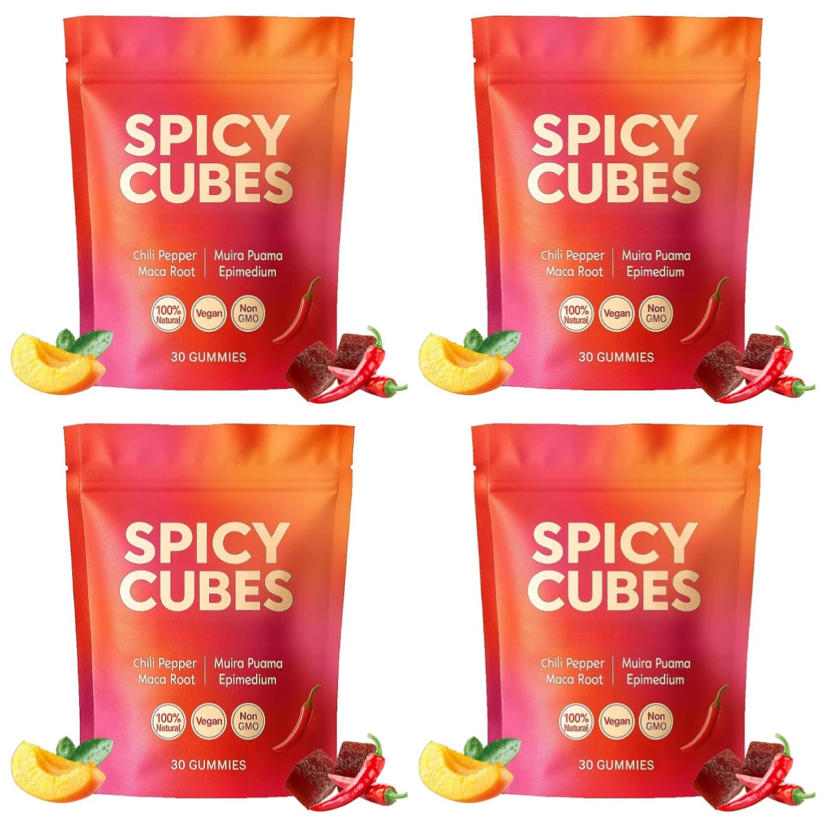 Spicy Cube Gummies for Him 30PCS Men Daily Wellness Supplement Calm Mood Support Natural Herbal Care for Energy & Vitality
