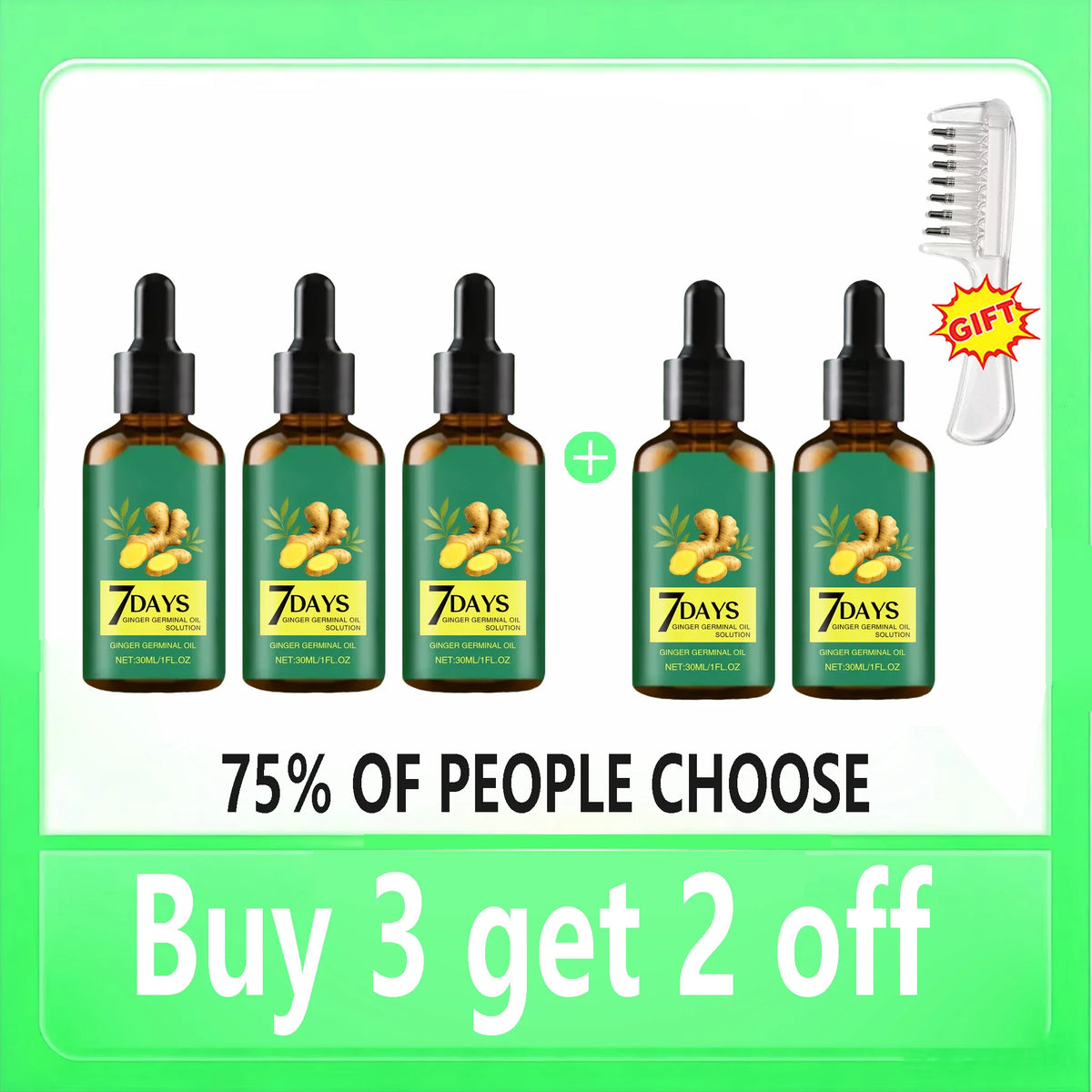 7 Days Fast Ginger Hair Growth Serum Prevent Hair Loss Scalp Treatment Thicker Longer Hair for Accelerate Growth