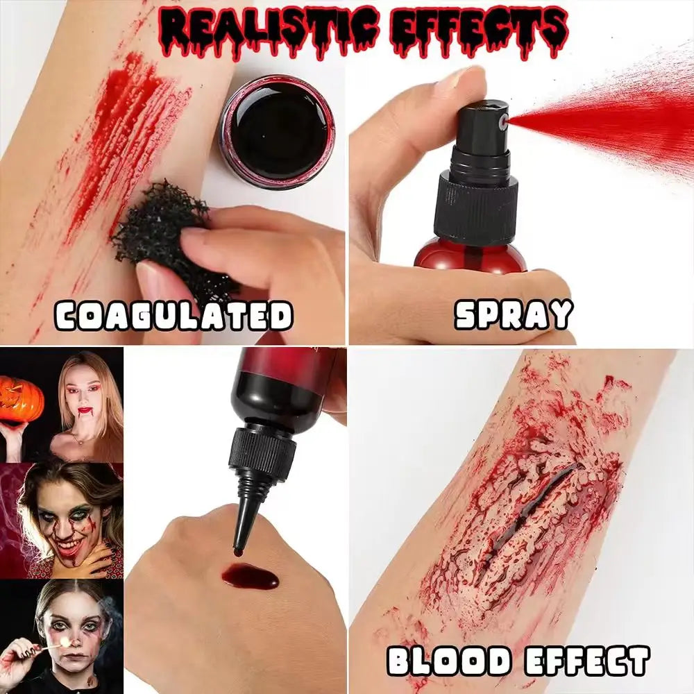 Special Effects SFX Halloween Makeup Kit - 12 Colors Face Body Paint Palette + Scar Wax with Spatula Tool + Fake Blood+Spong