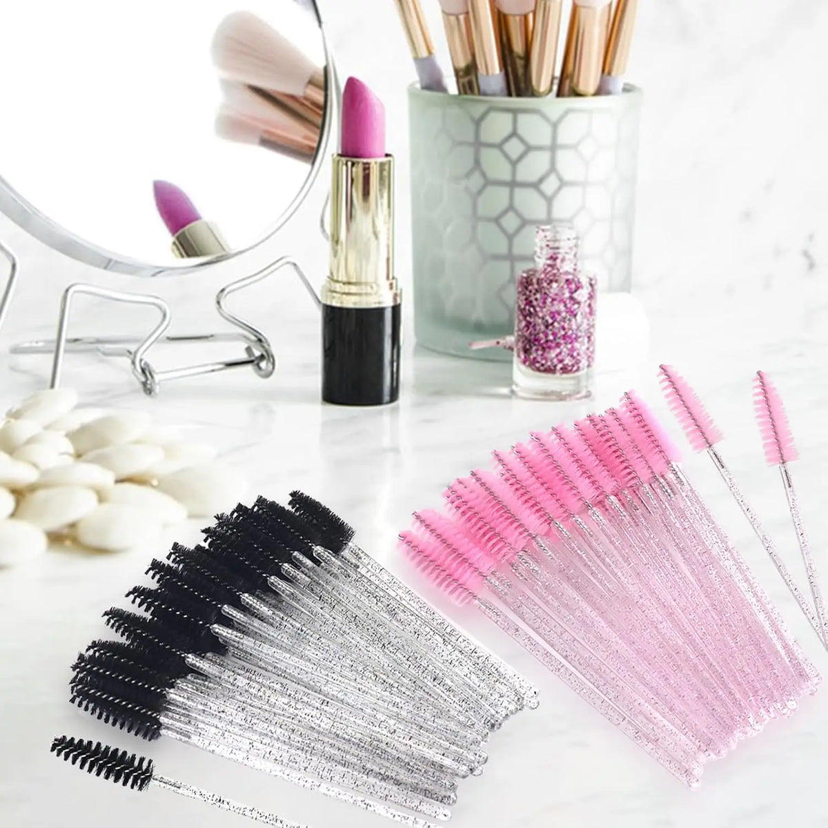2025 Trend 100Pcs Disposable Mascara Wands -Lash Spoolies, Crystal Eyebrow Brush for Eyelash Extensions & Makeup Grooming