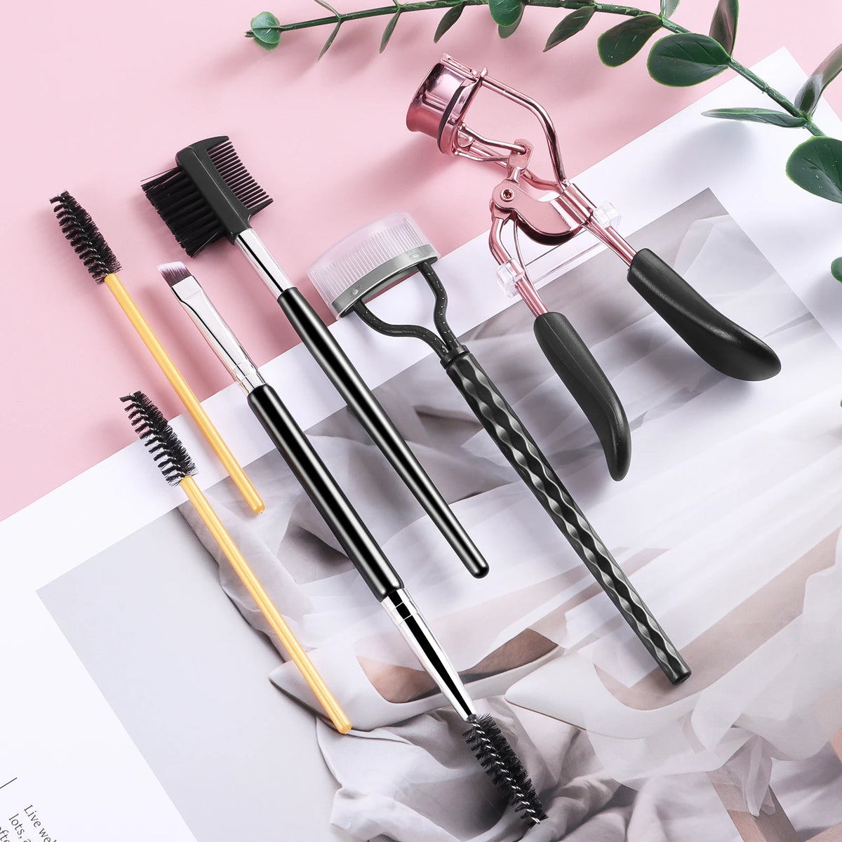 6Pcs Eyelash & Eyebrow Makeup Tools Kit Eyelash Curler Dual End Brow Brush Lash Comb Spoolie Applicator