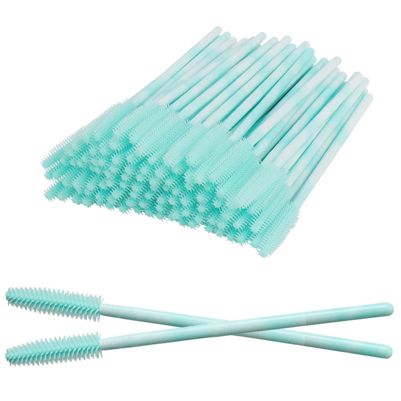 50Pcs Disposable Silicone Eyelash Brush Rainbow Eye Lash Makeup Brushes Mascara Wands Microbrush Eyelashes Extension Beauty Tool